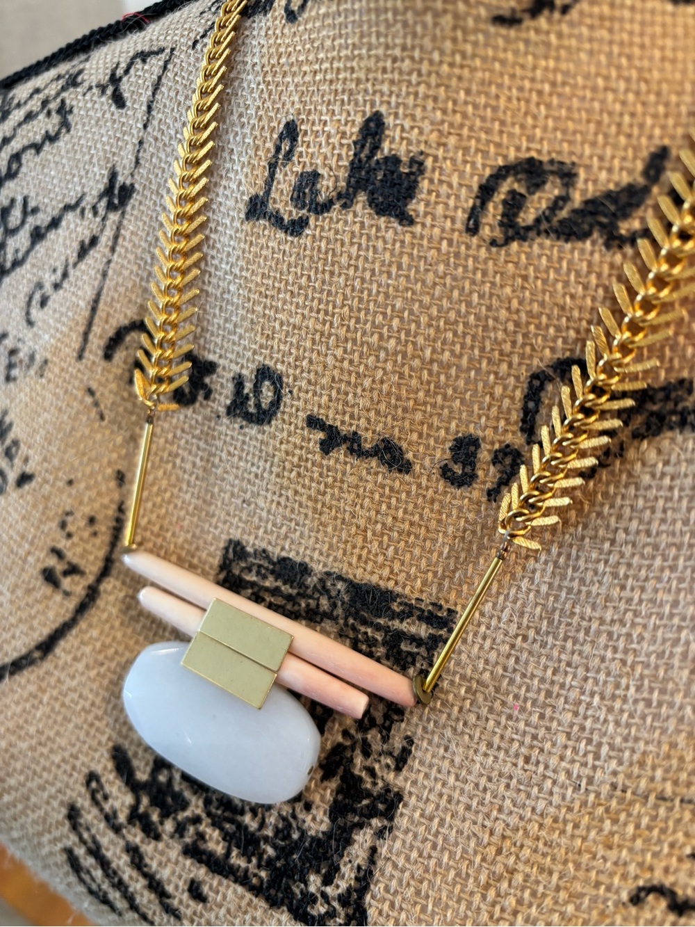 David Aubrey Necklace with White and Blush Stone Pendant